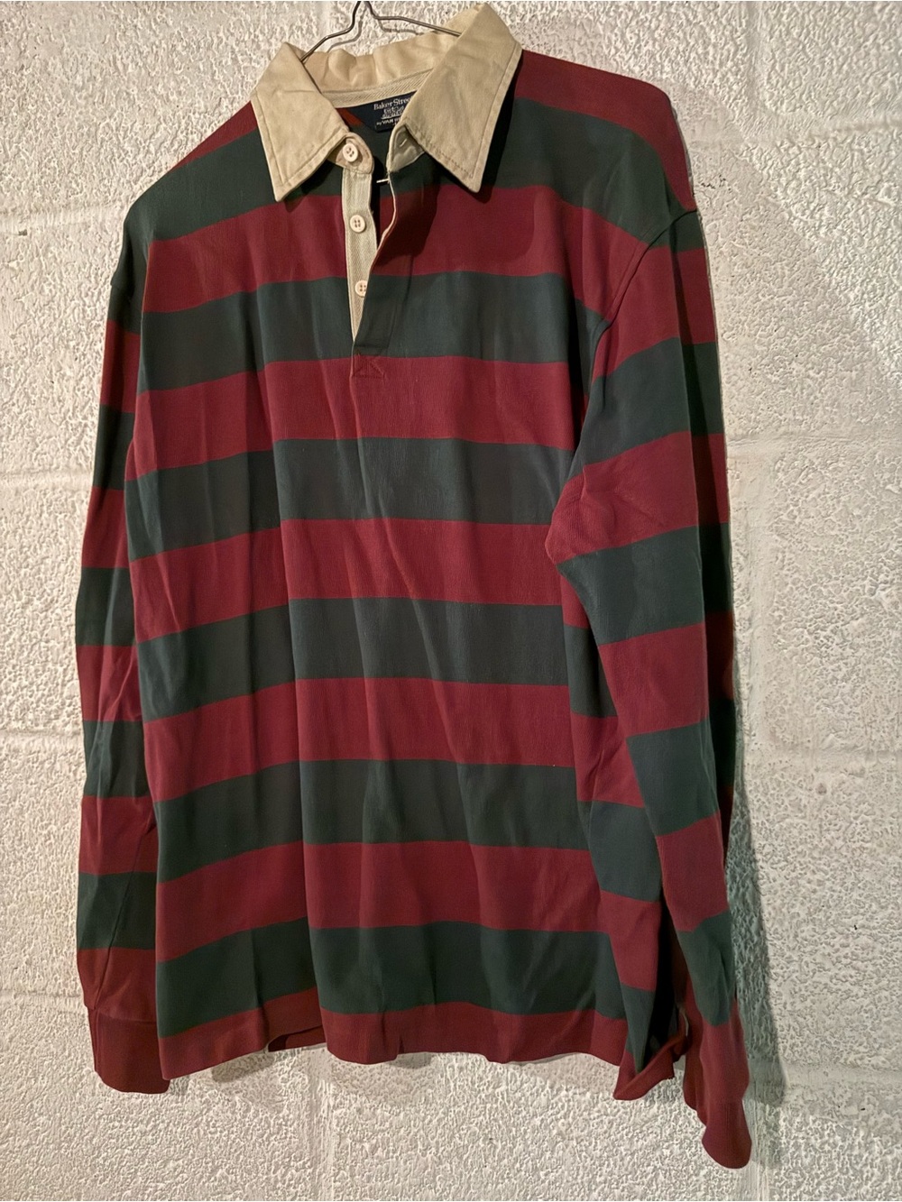 Vintage Baker Street Striped Rugby Shirt in Red and Green